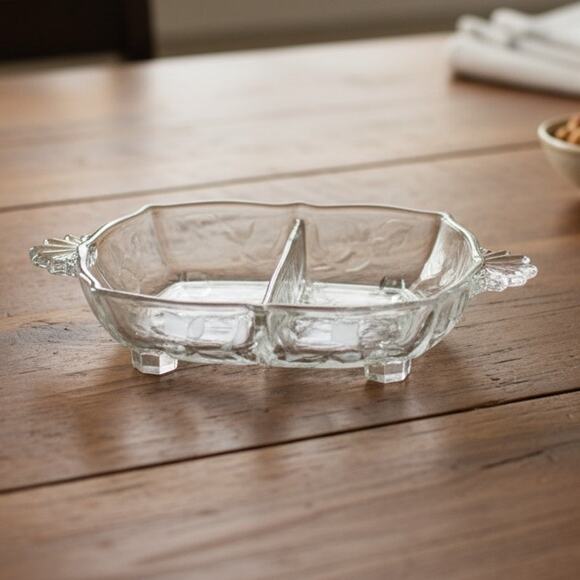 Fostoria · Chintz Etched Glass · Divided Dish · Rose Floral Pattern · Clear - Picture 1 of 10